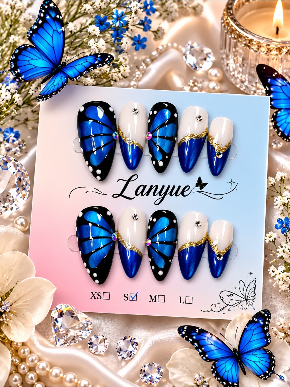 Blue Butterfly Press-On Nails